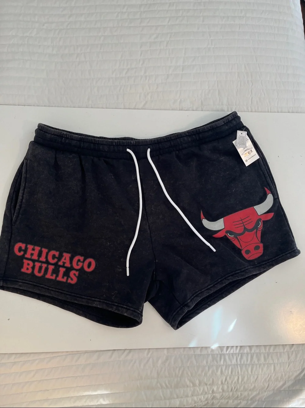 NBA, Big Men's Graphic Fleece Shorts, Chicago Bulls, Size 2X Black Mineral Wash